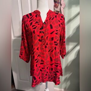 Glamour Red and Black Abstract Blouse